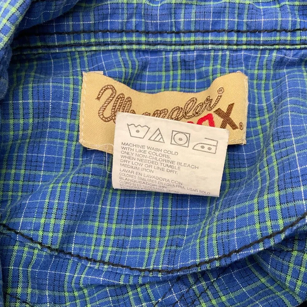 Wrangler Pearl Snap Western Shirt Youth boys size M 29” chest Blue plaid